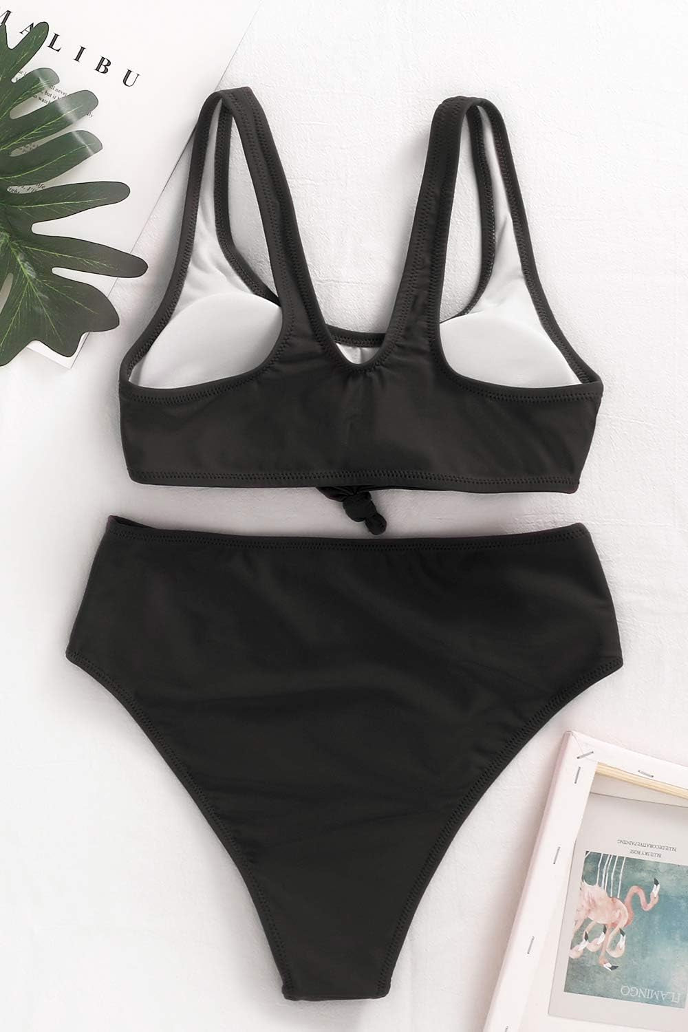 High Waisted Swimsuits for Women Sports Crop Bikini Set Padded Two Piece Bathing Suits Tie Knot