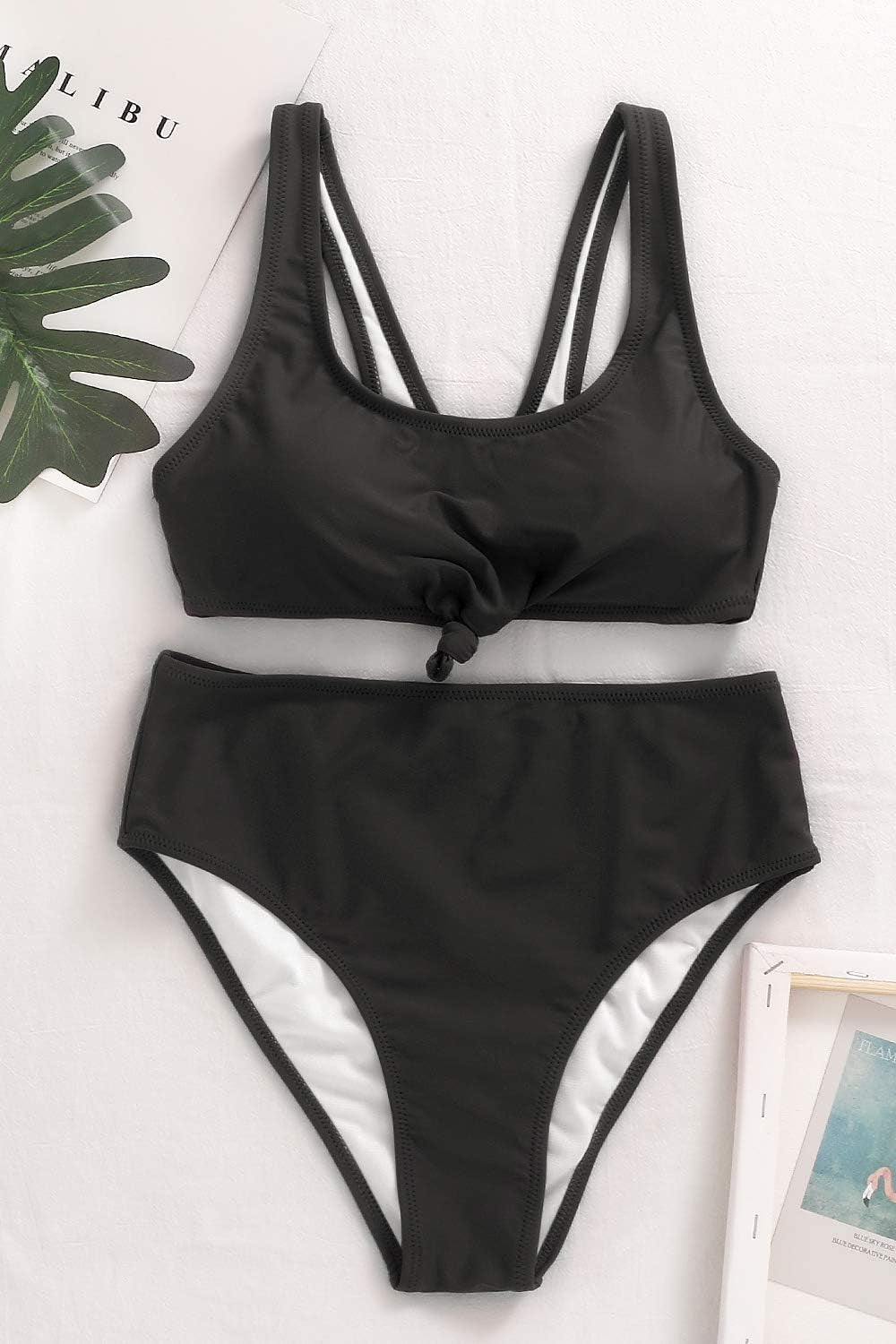 High Waisted Swimsuits for Women Sports Crop Bikini Set Padded Two Piece Bathing Suits Tie Knot